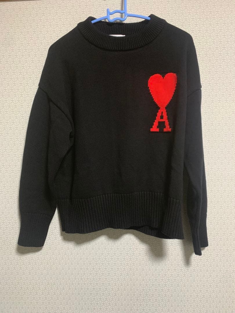 ami ハート刺繍 ニットamiparisアミパリス レディースブラック L