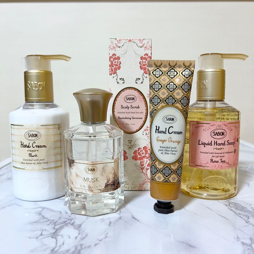 SABON 5点セット 香水、ハンドクリーム2点、ハンドソープ、ヘッドスクラブ SABON（サボン） ハンドクリーム ボディローション ボディスクラブ