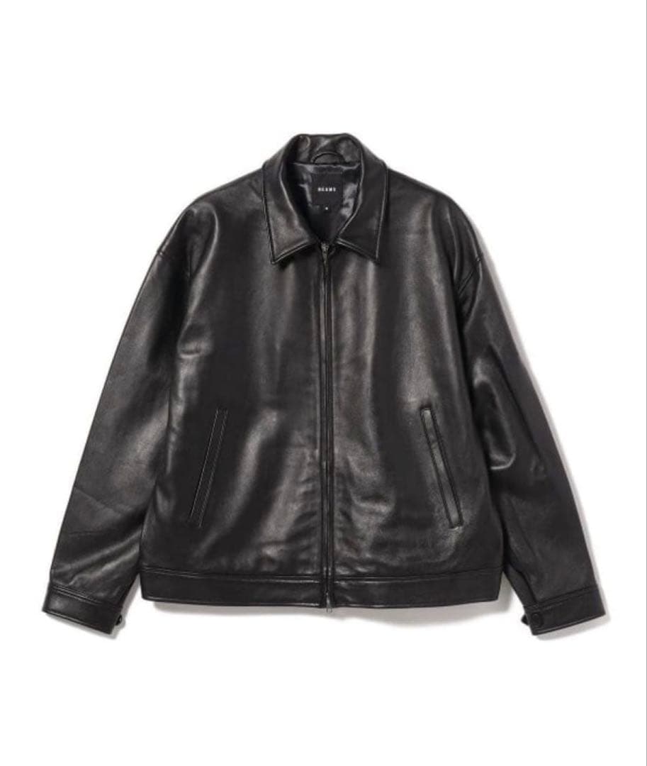 BEAMS ワイドフィット　レザージップブルゾン　Lサイズ BEAMS（ビームス）レザー ジップブルゾン【ワイドフィット】（ブルゾン